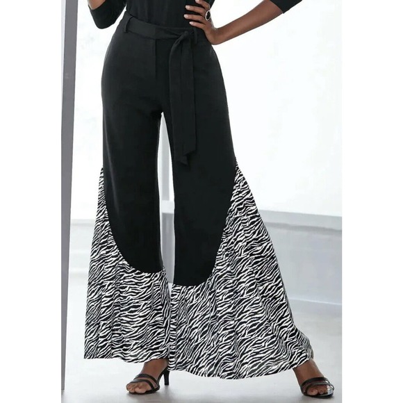 Ashro Woman’s Black White Zebra Print Wide Leg Pants Size 12. - Picture 1 of 11